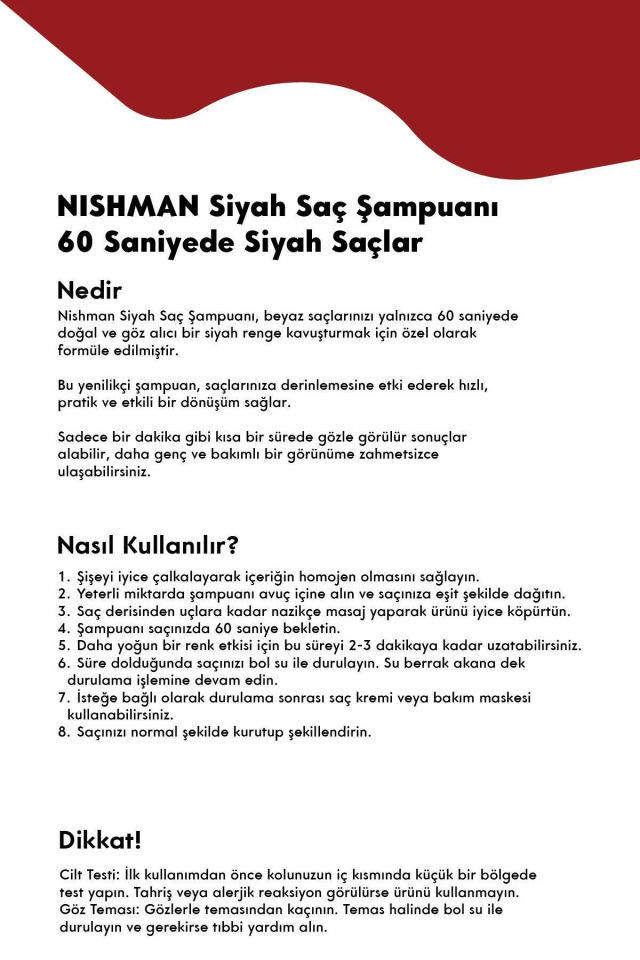 Nishman Beyaz Saçlar Için Siyah Saç Şampuanı – 60 Saniyede Siyah Saçlar 400 ml