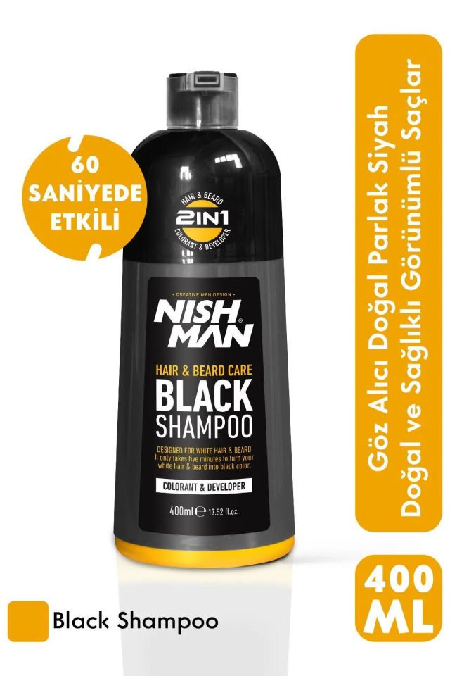 Nishman Beyaz Saçlar Için Siyah Saç Şampuanı – 60 Saniyede Siyah Saçlar 400 ml