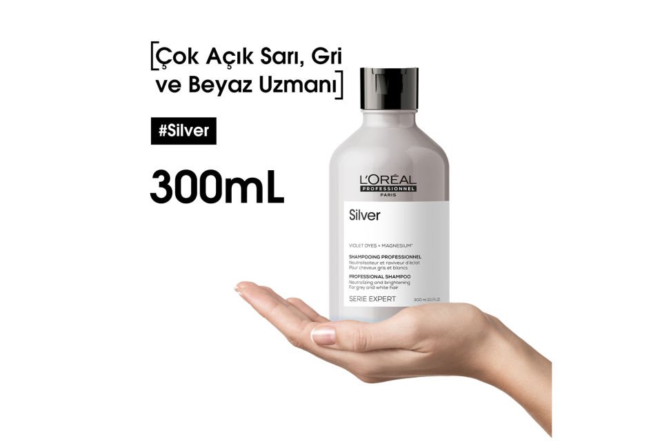 Serie Expert Silver Çok Açık Sarı, Gri ve Beyaz Saçlar için Renk Dengeleyici Mor Şampuan 300 ml