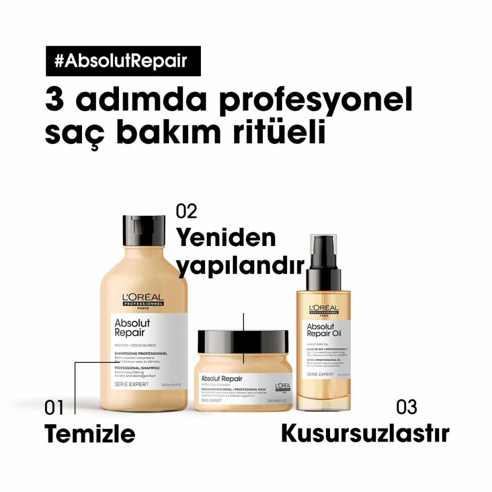 Serie Expert Absolut Repair Yıpranmış Saçlar için Onarıcı Şampuan 300 ML