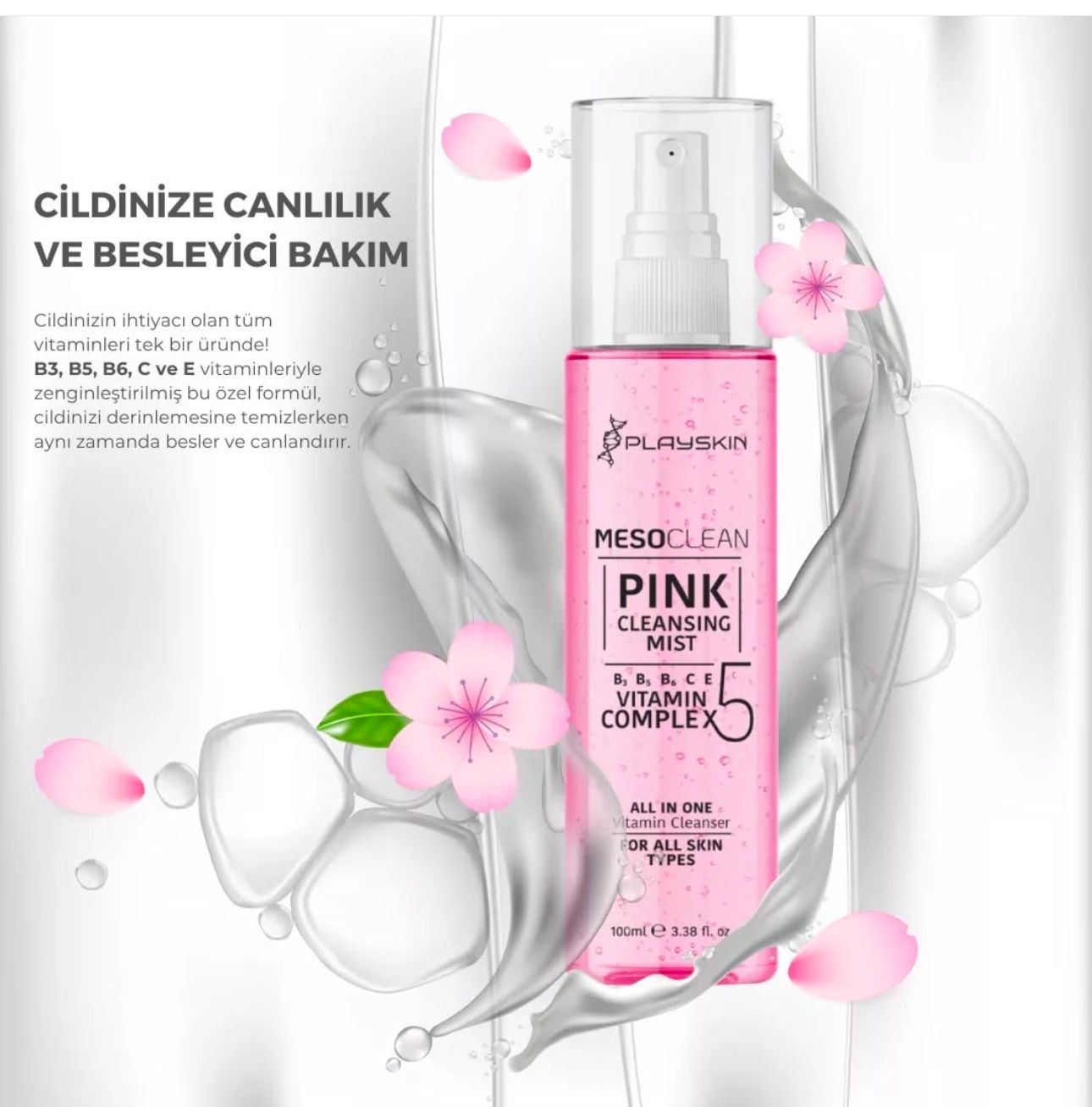 Playskin Mesoclean Pink Cleansig Mist Cilt Temizliyici 100ml
