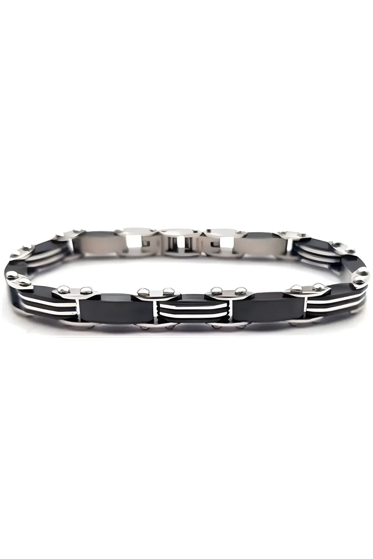 İNTERTAKI Black/Silver | Çift Taraflı Erkek Çelik Bileklik | Şık ve Dayanıklı Günlük Aksesuar