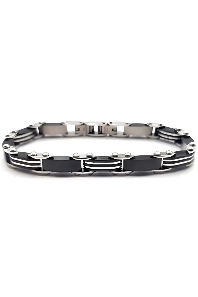 İNTERTAKI Black/Silver | Çift Taraflı Erkek Çelik Bileklik | Şık ve Dayanıklı Günlük Aksesuar
