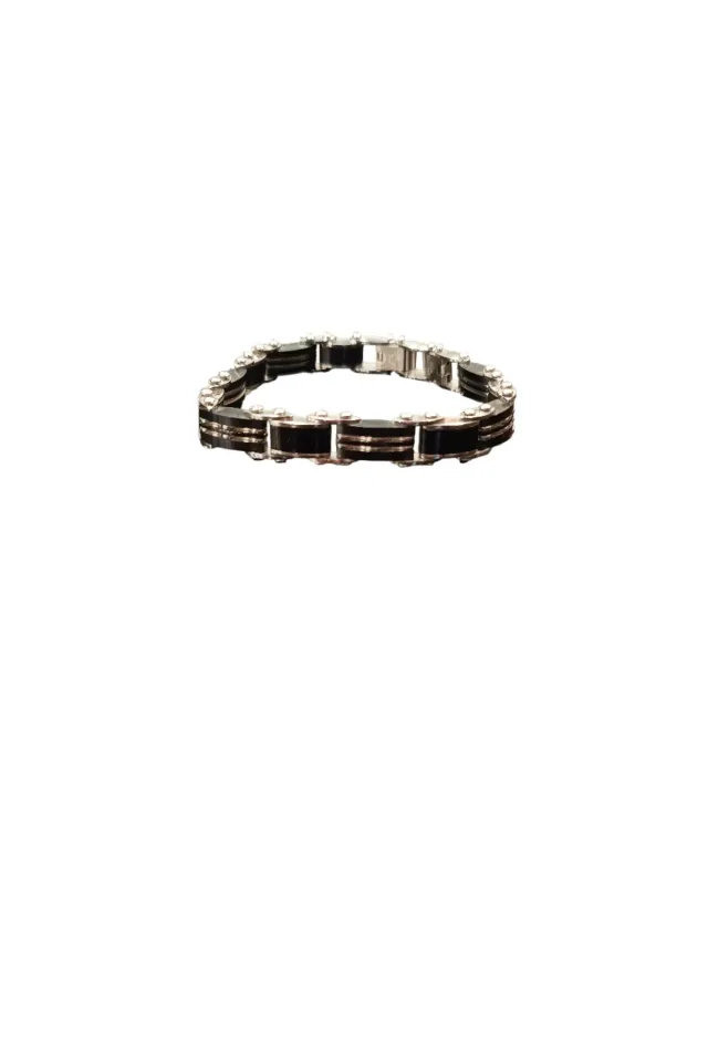 İNTERTAKI Black/Silver | Çift Taraflı Erkek Çelik Bileklik | Şık ve Dayanıklı Günlük Aksesuar