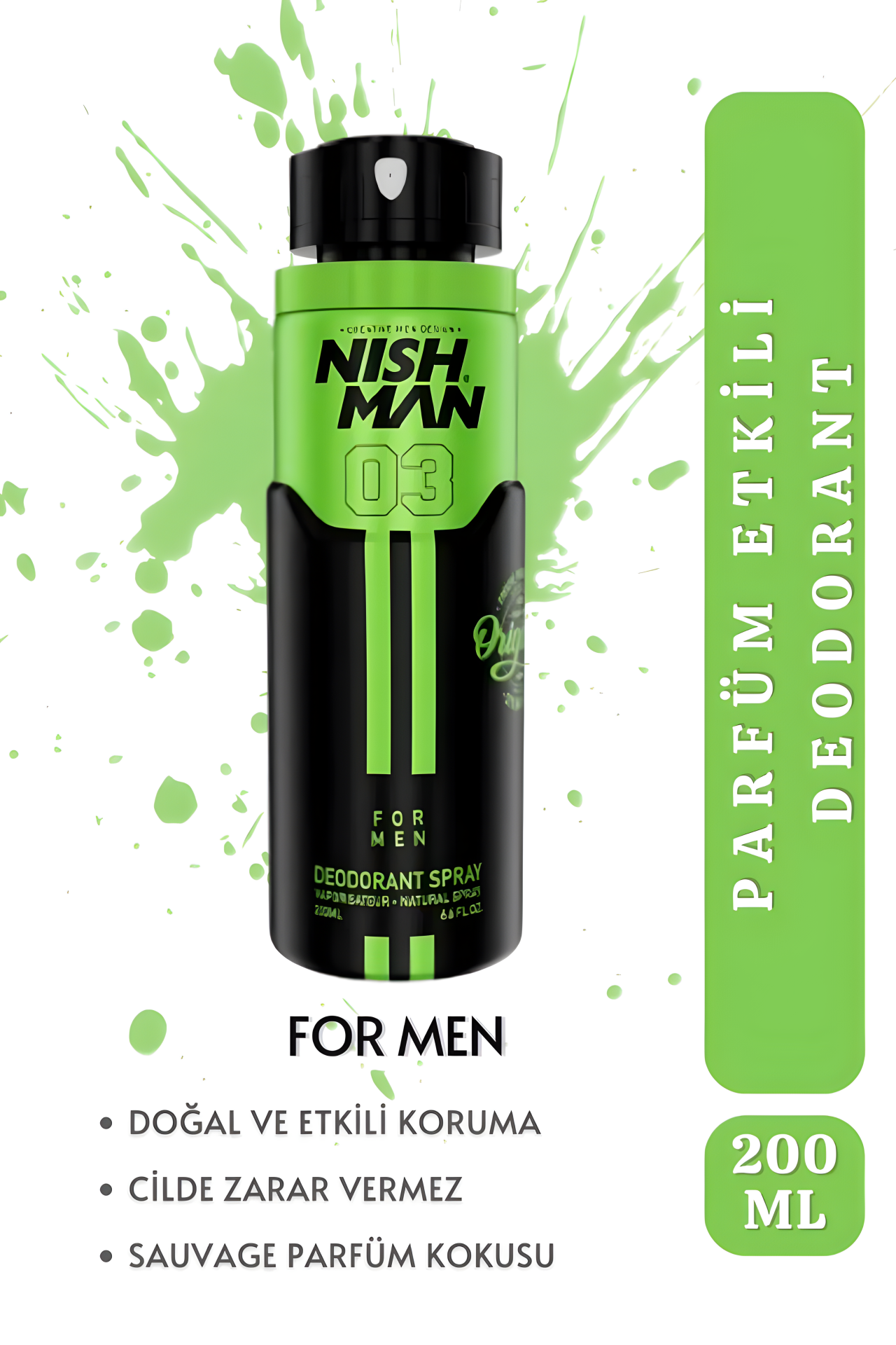 NISHMAN Erkek Sprey Deodorant 21 Saat Etkili Koruma-No 3 - Wılder- 200 ml