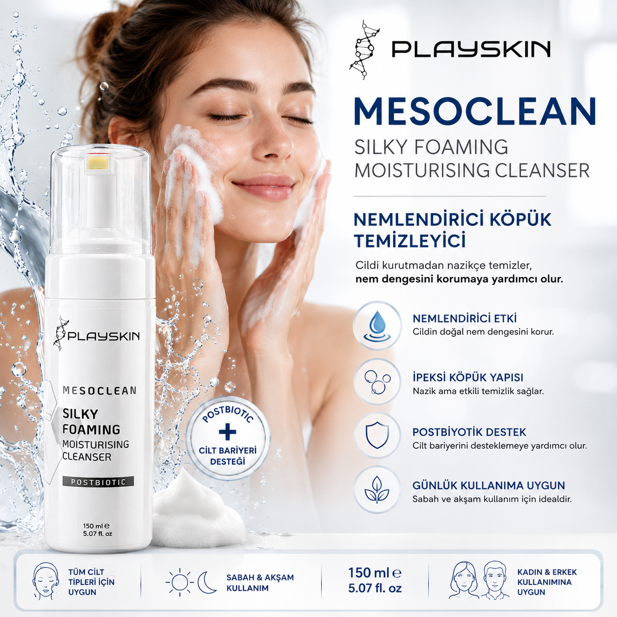 PlaySkin Mesoclean Silky Foaming Moisturising Cleanser 150 ml - Nemlendirici Köpük Temizleyici