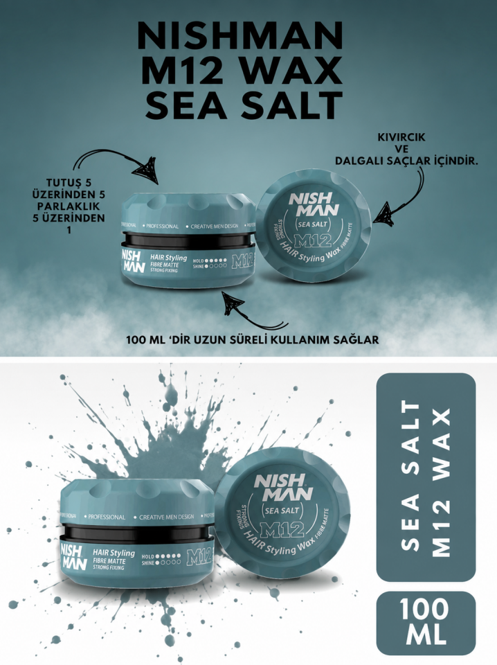 NISHMAN Saç Şekillendirici Mat Görünümlü Argan Özlü Wax M1 100 Ml NISHMAN Saç Şekillendirici hair styling M12 sea salt