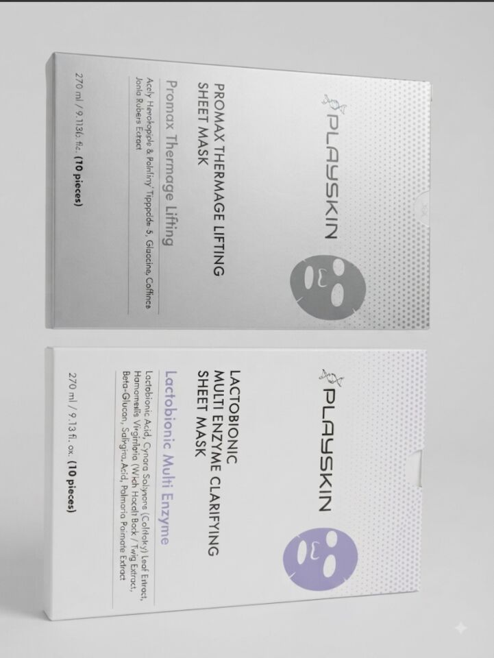 Playskin promax thermage lifting sheet and lactobionic multi enzyme clarifying sheet maske